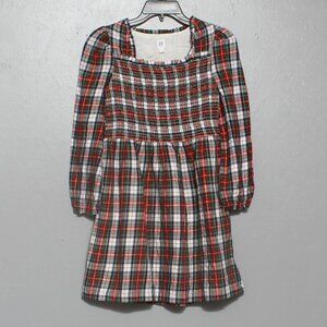 Gap kids nwt smocked holiday long sleeve red plaid dress